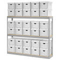 Record Storage Rack With 30 Boxes, 72&quot;W x 15&quot;D x 60&quot;H, Gray