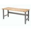 Adjustable Height Workbench, Maple Butcher Block Square Edge, 72"W x 30"D x 29-5/8 to 37-1/4"H, Gray