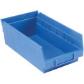 Global Industrial Nestable Shelf Storage Bin, Plastic, 6-5/8"W x 11-5/8" D x 4"H, Blue - Pkg Qty 12
