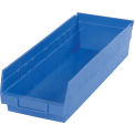 Nestable Shelf Storage Bin, Plastic, 6-5/8&quot;W x 17-7/8&quot; D x 4&quot;H, Blue - Pkg Qty 12