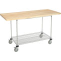 Mobile Workbench with Wire Rack, Maple Butcher Block Square Edge, 72&quot;W x 30&quot;D, Chrome