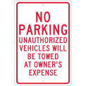 NMC TM12H Aluminum Sign, No Parking Unauthorized Vehicles, .063&quot; Thick