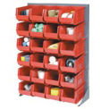 Louvered Bin Rack With (24) Red Stacking Bins, 35&quot;W x 15&quot;D x 50&quot;H