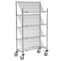 Nexel Chrome Slant Wire Shelving Truck, 4 Shelves With Brakes, 48"W x 24"D x 69"H