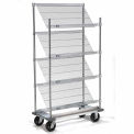 Nexel Chrome Slant Wire Shelving Truck, 4 Shelves With Dolly Base, 36&quot;W x 24&quot;D x 70&quot;H