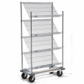 Nexel Chrome Slant Wire Shelving Truck, 4 Shelves With Dolly Base, 48"W x 24"D x 70"H