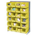 Louvered Bin Rack With (96) Yellow Stacking Bins, 35&quot;W x 15&quot;D x 50&quot;H