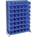 Louvered Bin Rack With (48) Blue Stacking Bins, 35&quot;W x 15&quot;D x 50&quot;H