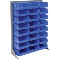 Louvered Bin Rack With (24) Blue Stacking Bins, 35&quot;W x 15&quot;D x 50&quot;H