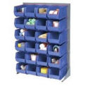Louvered Bin Rack With (24) Blue Stacking Bins, 35&quot;W x 15&quot;D x 50&quot;H