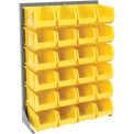 Louvered Bin Rack With (24) Yellow Stacking Bins, 35&quot;W x 15&quot;D x 50&quot;H