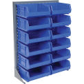 Louvered Bin Rack With (12) Blue Stacking Bins, 35&quot;W x 15&quot;D x 50&quot;H