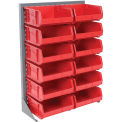 Louvered Bin Rack With (12) Red Stacking Bins, 35&quot;W x 15&quot;D x 50&quot;H