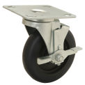 5&quot; Polyurethane Wheel, Medium Duty Swivel Plate Caster with Brake, 250 Lb. Capacity
