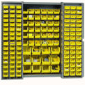 Global Industrial Bin Cabinet with 144 Yellow Bins, 38x24x72, Assembled