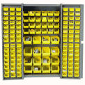 Global Industrial Bin Cabinet with 136 Yellow Bins, 38x24x72, Assembled