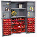 Global Industrial Bin Cabinet with 68 Red Bins, 38x24x72, Assembled