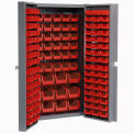 Global Industrial Bin Cabinet with 144 Red Bins, 38x24x72, Unassembled
