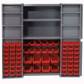 Global Industrial Bin Cabinet with 68 Red Bins, 38x24x72, Unassembled