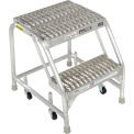 Tri Arc WLAR002165 2 Step Aluminum Rolling Ladder, 16&quot;W Grip Step, W/O Handrails