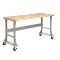 Mobile Fixed Height Workbench, Maple Block Square Edge, 72&quot;W x 30&quot;D, Gray
