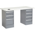 72&quot;W x 30&quot;D Workbench, 1-1/4&quot; Safety Edge ESD Top, 3 Drawer/4 Drawer