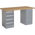 72"W x 30"D Workbench, 1-3/4" Safety Edge Shop Top, 4 Drawer/Cabinet