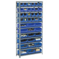 Open Bin Shelving w/10 Shelves & 36 Blue Bins, 36x18x73