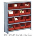 Closed Bin Shelving w/6 Shelves & 21 Red Bins, 36x12x39