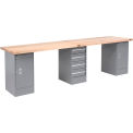 Global Industrial 120&quot;Wx30&quot;D Production Workbench, Maple Square Edge Top, 2 Cabinet, 4 Drawer
