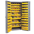 Bin Cabinet With 40 Inner & 96 Door Yellow Bins, Unassembled, 38x24x72