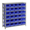 7 Shelf Steel Shelving with (30) 4&quot;H Plastic Shelf Bins, Blue, 36x18x39