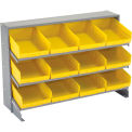 3 Shelf Bench Rack, (12) 8&quot;W Yellow Bins, 33x12x21