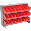 Global Industrial 3 Shelf Bench Rack, (24) 4&quot;W Red Bins, 33x12x21
