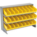 3 Shelf Bench Rack, (24) 4&quot;W Yellow Bins, 33x12x21