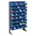 Floor Rack, 8 Shelves w/ (64) 4&quot;W Blue Bins, 33x12x61