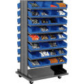 Double-Sided Mobile Rack, 16 Shelvs with (64) 8&quot;W Blue Bins