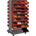 Double-Sided Mobile Rack, 16 Shelvs with (64) 8&quot;W Red Bins