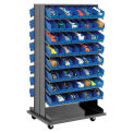 Double-Sided Mobile Rack, 16 Shelvs with (128) 4&quot;W Blue Bins