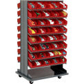 Double-Sided Mobile Rack, 16 Shelvs with (128) 4&quot;W Red Bins