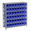 7 Shelf Steel Shelving with (48) 4&quot;H Plastic Shelf Bins, Blue, 36x12x39
