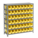 7 Shelf Steel Shelving with (48) 4&quot;H Plastic Shelf Bins, Yellow, 36&quot;Wx12&quot;Dx39&quot;H