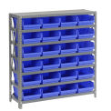 7 Shelf Steel Shelving with (24) 4&quot;H Plastic Shelf Bins, Blue, 36x12x39