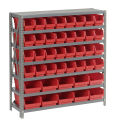 7 Shelf Steel Shelving with (42) 4&quot;H Plastic Shelf Bins, Red, 36x12x39