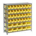 7 Shelf Steel Shelving with (42) 4&quot;H Plastic Shelf Bins, Yellow, 36x12x39