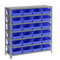 7 Shelf Steel Shelving with (24) 4&quot;H Plastic Shelf Bins, Blue, 36x18x39