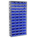 13 Shelf Steel Shelving with (48) 4&quot;H Plastic Shelf Bins, Blue, 36x12x72