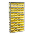 13 Shelf Steel Shelving with (48) 4&quot;H Plastic Shelf Bins, Yellow, 36x12x72