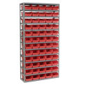 13 Shelf Steel Shelving with (60) 4&quot;H Plastic Shelf Bins, Red, 36x12x72