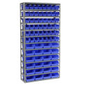13 Shelf Steel Shelving with (72) 4&quot;H Plastic Shelf Bins, Blue, 36x12x72
